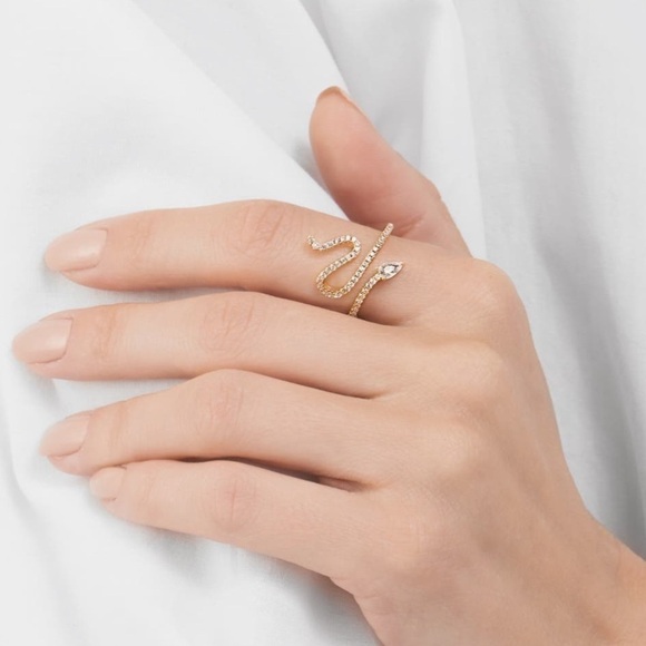 ADORNIA 14K Gold Plated Swarovski Crystal  Accented Winding Snake Ring Size 7 - Picture 1 of 9